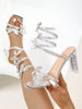 Women's Crystal High Heel Sandals, Wrapped And Entwined With Rhinestones And Butterfly Decor, Open Toe, Gorgeous Sparkling Crystal High Heels, Suitable For Weddings, Banquets And Other Occasions