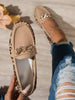 Women's Metal Chain Decor Flat Loafers, Round Toe Casual Non-Slip Leopard Print Slip-On Flats, Comfortable Spring/Autumn
